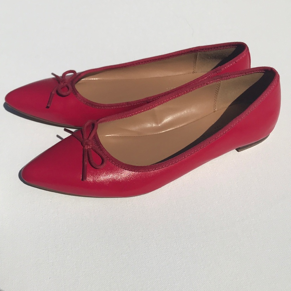 Red Pointed Toe Leather Ballet Flats